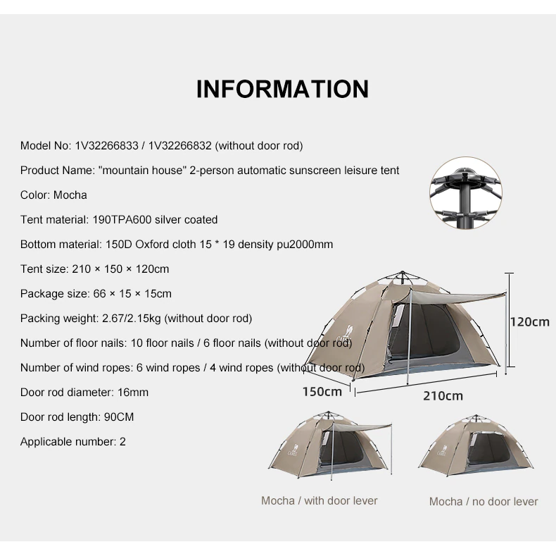 Cheap Goat Tents Golden Camel 2 3 Persons Camping Tents Outdoor Portable Folding Automatic Tent Travel Rainproof Camping Equipment Beach Canopy   